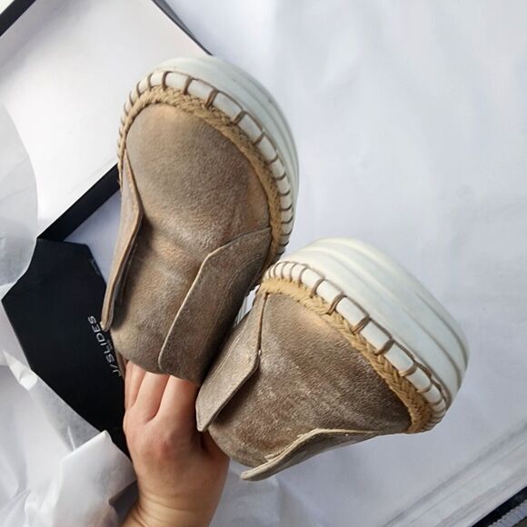 J Slides Slip On Sneaker Size 6 New Kayla Leather Cork Metallic Tab Whipstitch - Picture 9 of 13